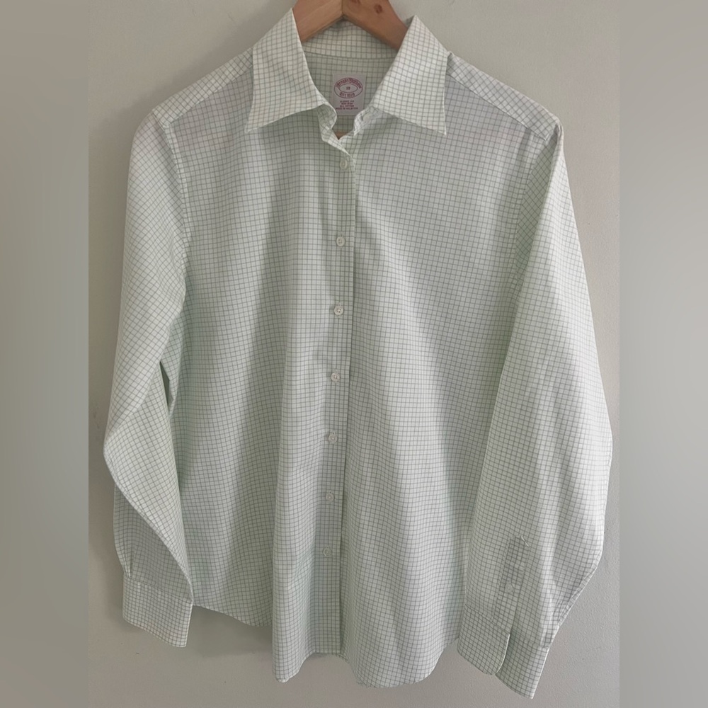 Brooks Brothers Classic Fit Non-Iron Dress Shirt Size 10 Green Check 100% Cotton